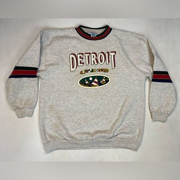 VINTAGE Detroit Graphic Sweatshirt Men Small Gray 90s - Picture 1 of 10
